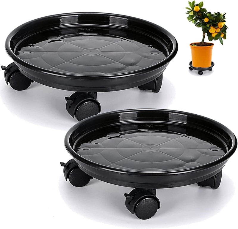 HGLCM 2Pcs Plant Caddy,Planter Pot Mover, Plant Pot Pallet Dolly Caster with Universal Wheels, Round Movable Planter Dolly Trolley Tray Pallet Outdoor Indoor Tree Flower Stand Planter (15.5 inch+2pcs+black) - Image 1